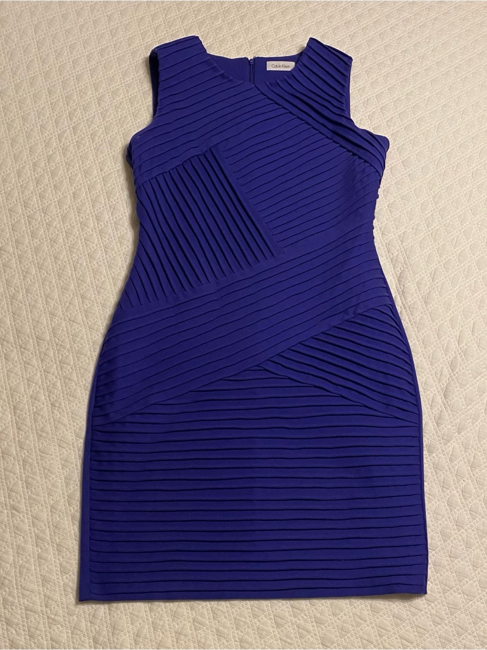 Calvin Klein Cobalt Blue Textured Sleeveless Sheath Dress